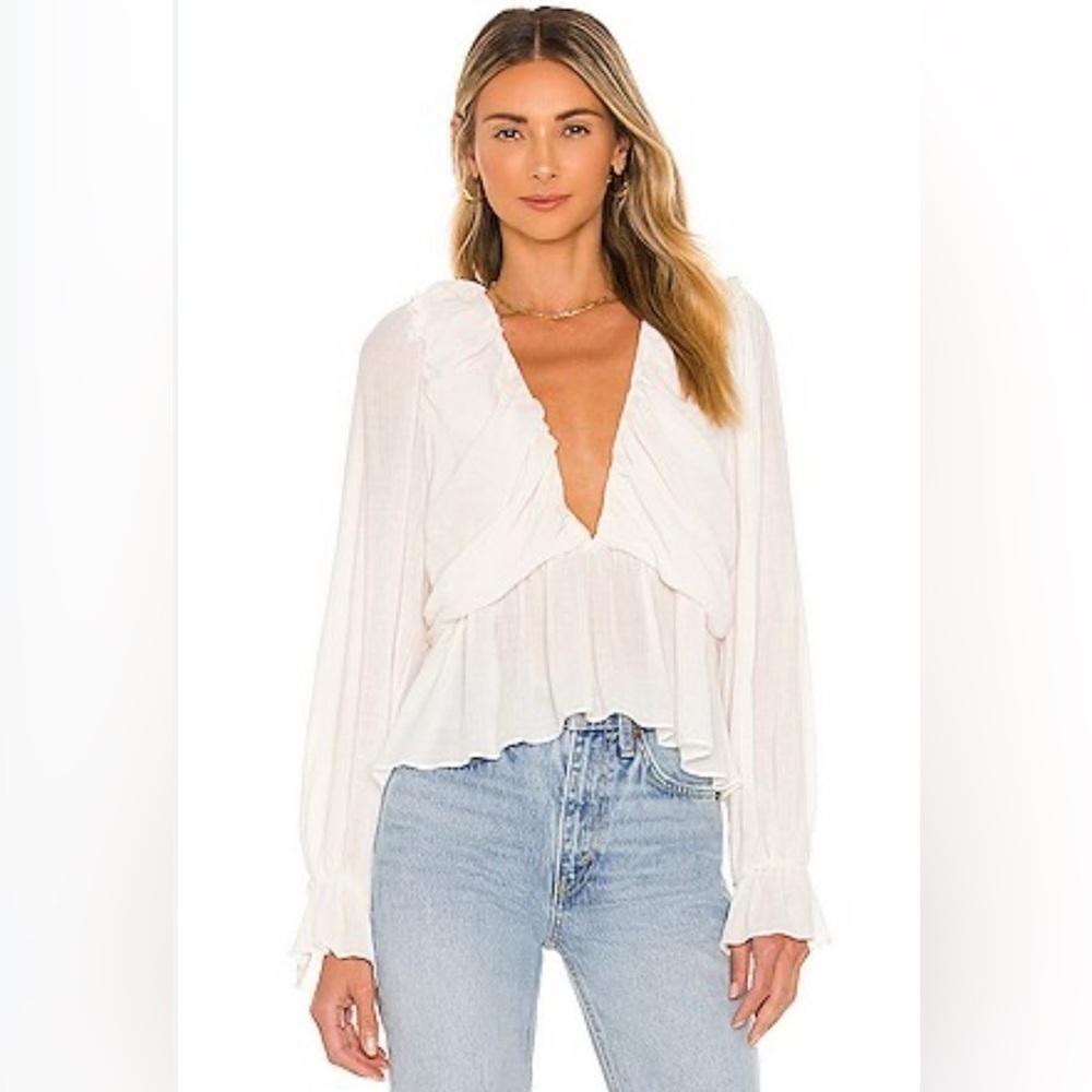 Free People Daia Top French Vanilla open back crinkle long sleeve ruffle top XS